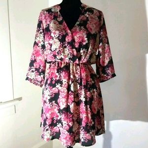 Xhilaration Pink Floral Black Dress